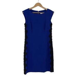 Laundry by Design Women Size 6 Small Solid Blue Black Lace Contrast Sides Dress